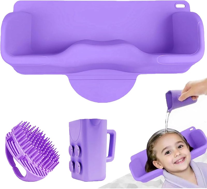 XHMAXE Portable Hair Washing Station Set,Silicone Hair Washing Station for Kids,ChildrenTeens,Sink or Bathtub Shampoo Buddy, Attached Shampoo Brush and Baby Bath Rinse Cup （Relaxing Hair Washing） - Image 1